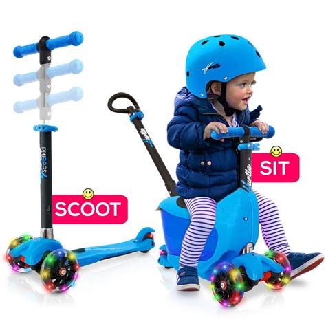 Amazon.com : SKIDEE Kick Scooters for Kids (Suitable for 2-12 Year Old) Adjustable Height Foldable Scooter Removable Seat, 3 LED Light Wheels, Rear Brake, ... Age Range (Description) Toddler,Kid: Special Feature: adjustable handlebar height: Weight Limit: 110 Pounds: Product Dimensions: 22.8"L x 9.2"W x 33"H: Number of Wheels: 3: